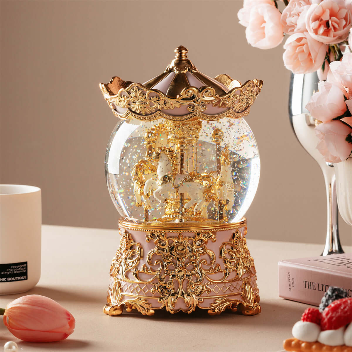 Luxury Carousel Snow Globe Music Box
