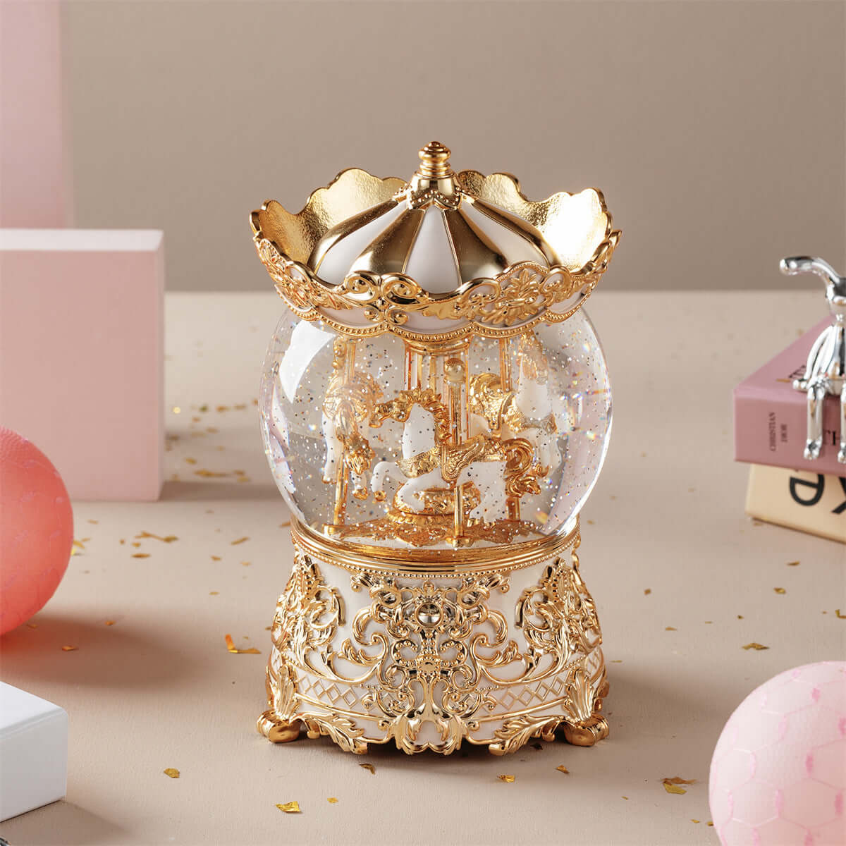 Luxury Carousel Snow Globe Music Box