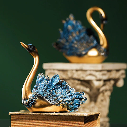 Elegant Blue & Gold Swan Ornament