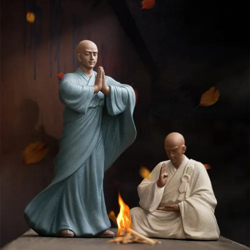 Serenity in Motion — Zen Monk Figurine Set for Peaceful Home Decor