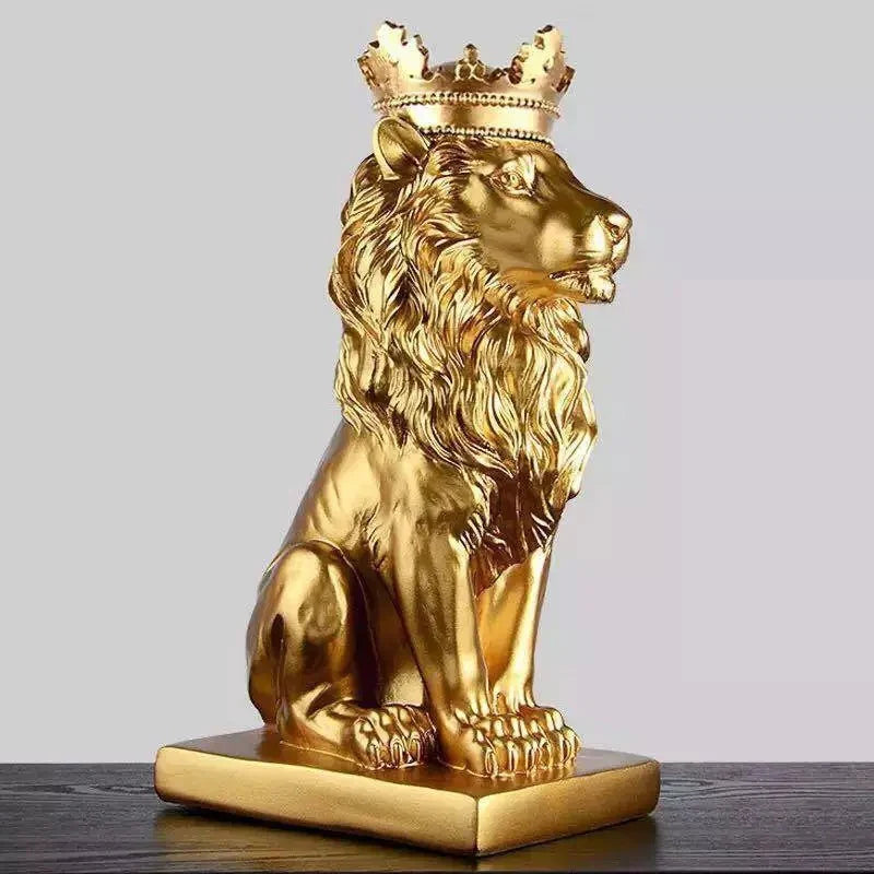 Golden Crown Lion Statue — Royal Luxury Home Decor