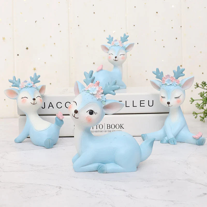 Cute Blue Deer Figurines — Sweet & Whimsical Home Decor Collection