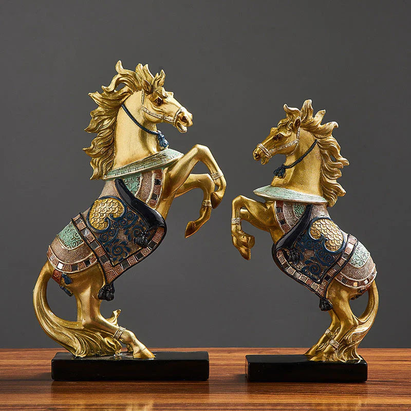 Regal Golden Horse Statue Set