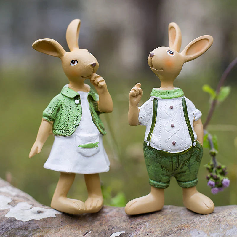 Charming Rabbit Couple Garden Ornament
