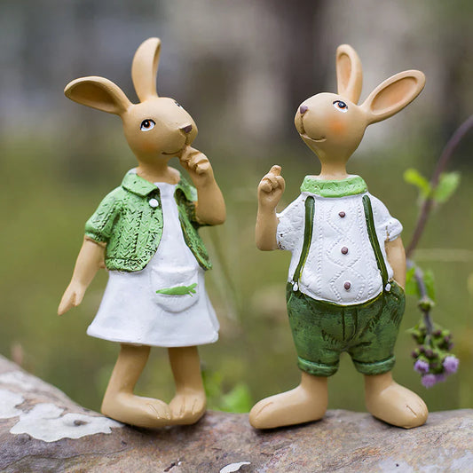 Charming Rabbit Couple Garden Ornament