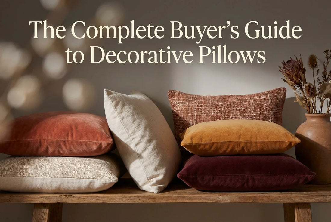 Professional header image for list-based article: The Complete Buyer's Guide to Decorative Pillows