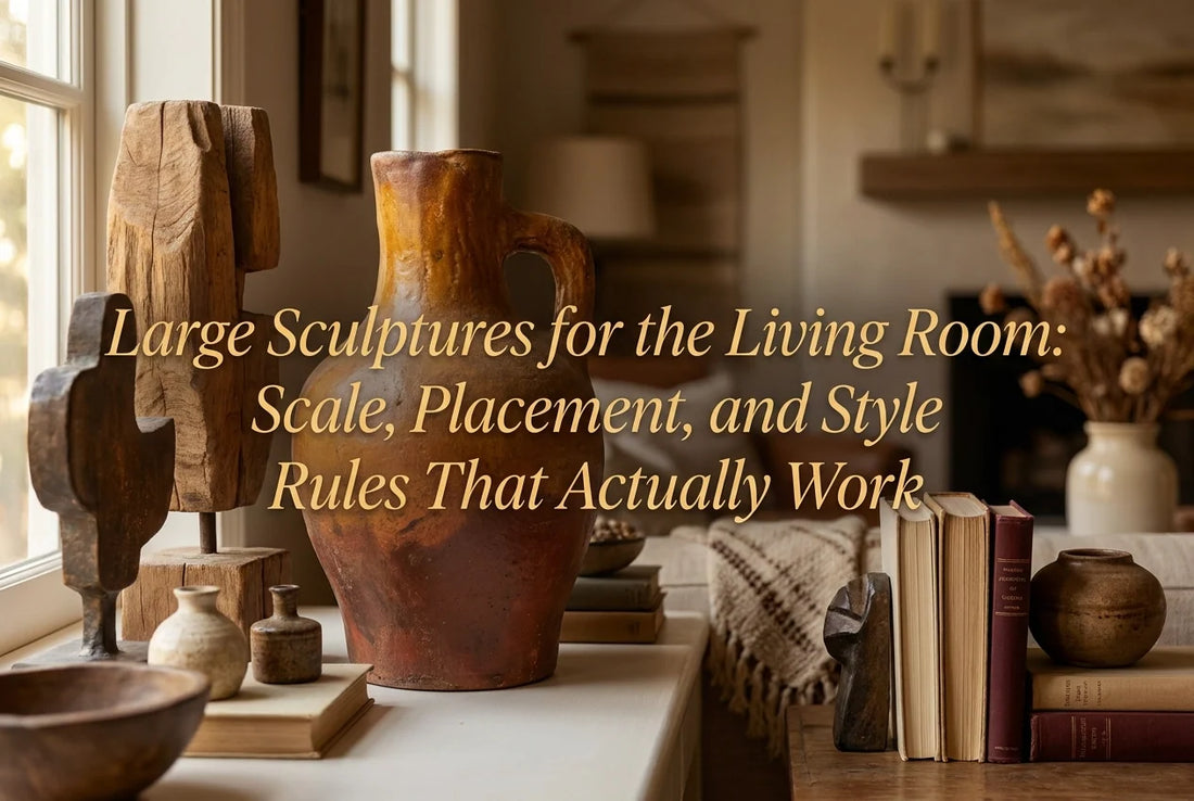 Professional header image for step-by-step guide: Large Sculptures for the Living Room: Scale, Placement, a...