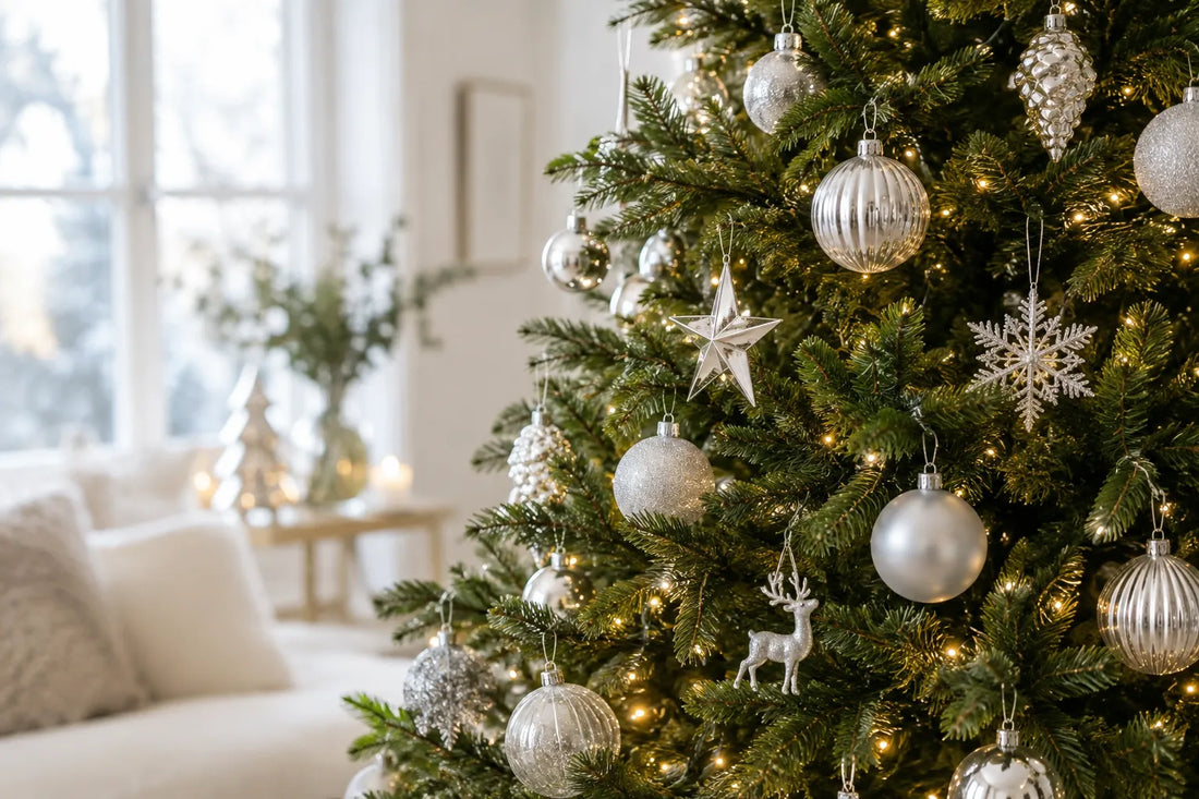 Use silver ornaments to create a polished winter tree