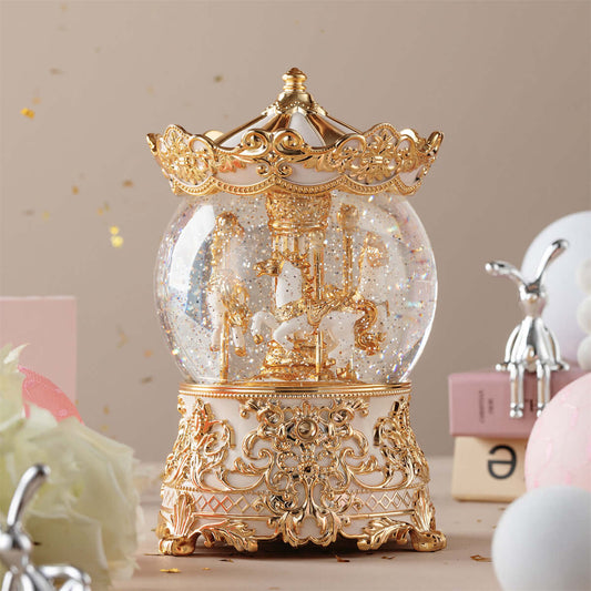Luxury Carousel Snow Globe Music Box